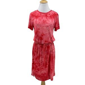 Calvin Klein Blouson Shirt Dress Womens 8 Pink Tie Dye Cinch Waist Stretch